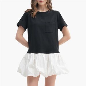 Lush Black and White Bubble Hem T-Shirt Dress